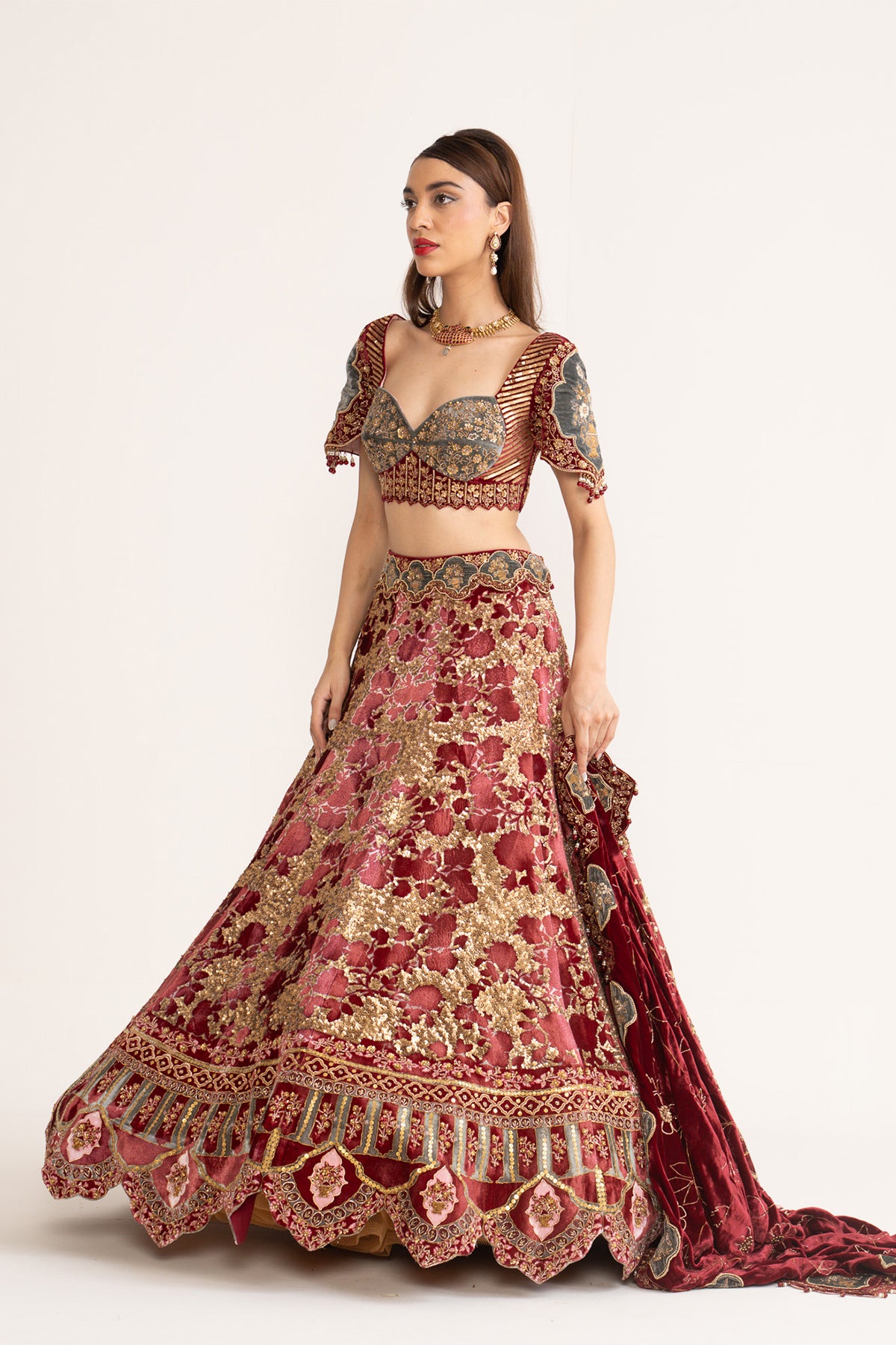 Velvet floral Lehenga set