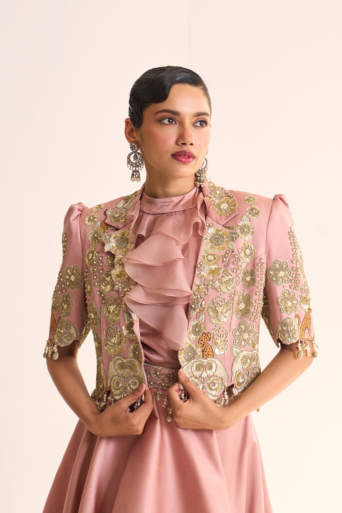 Safari Romance Gulshera crop blazer & balloon skirt set