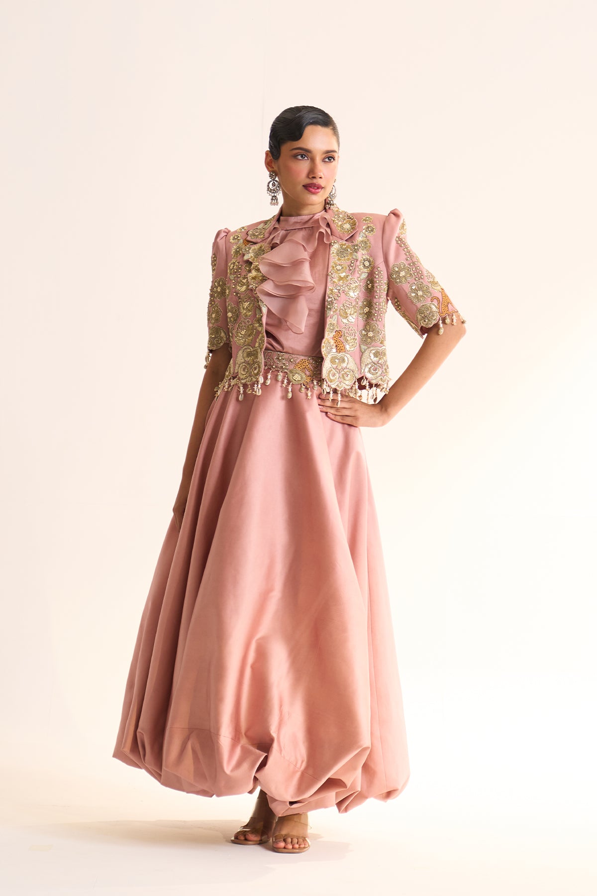 Safari Romance Gulshera crop blazer & balloon skirt set