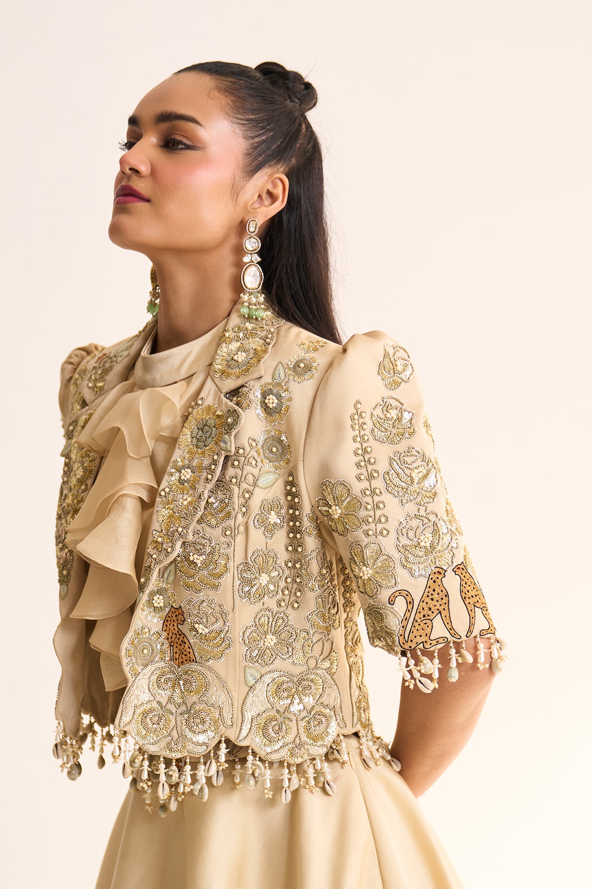 Safari Romance Gulshera crop blazer & balloon skirt set