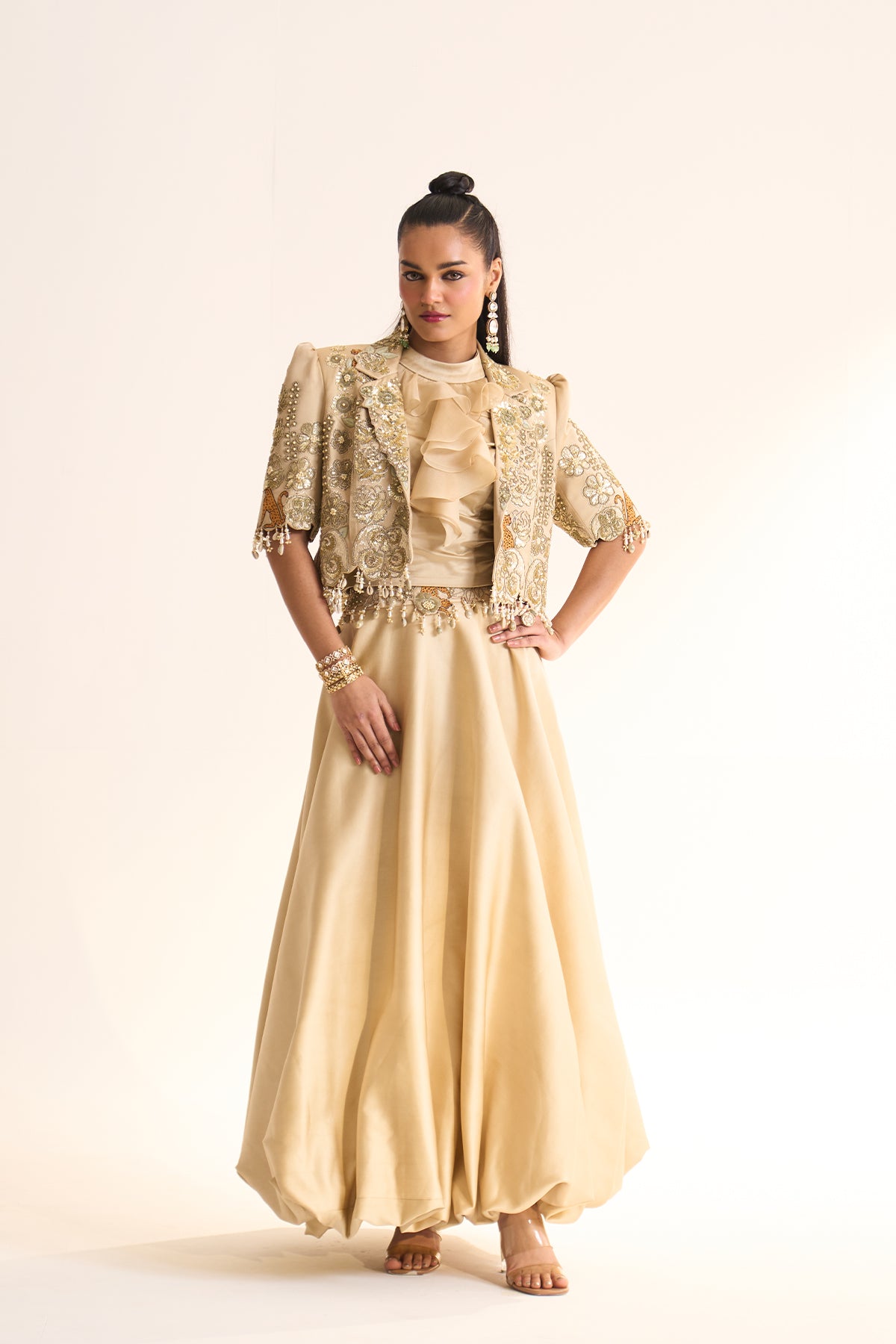 Safari Romance Gulshera crop blazer & balloon skirt set