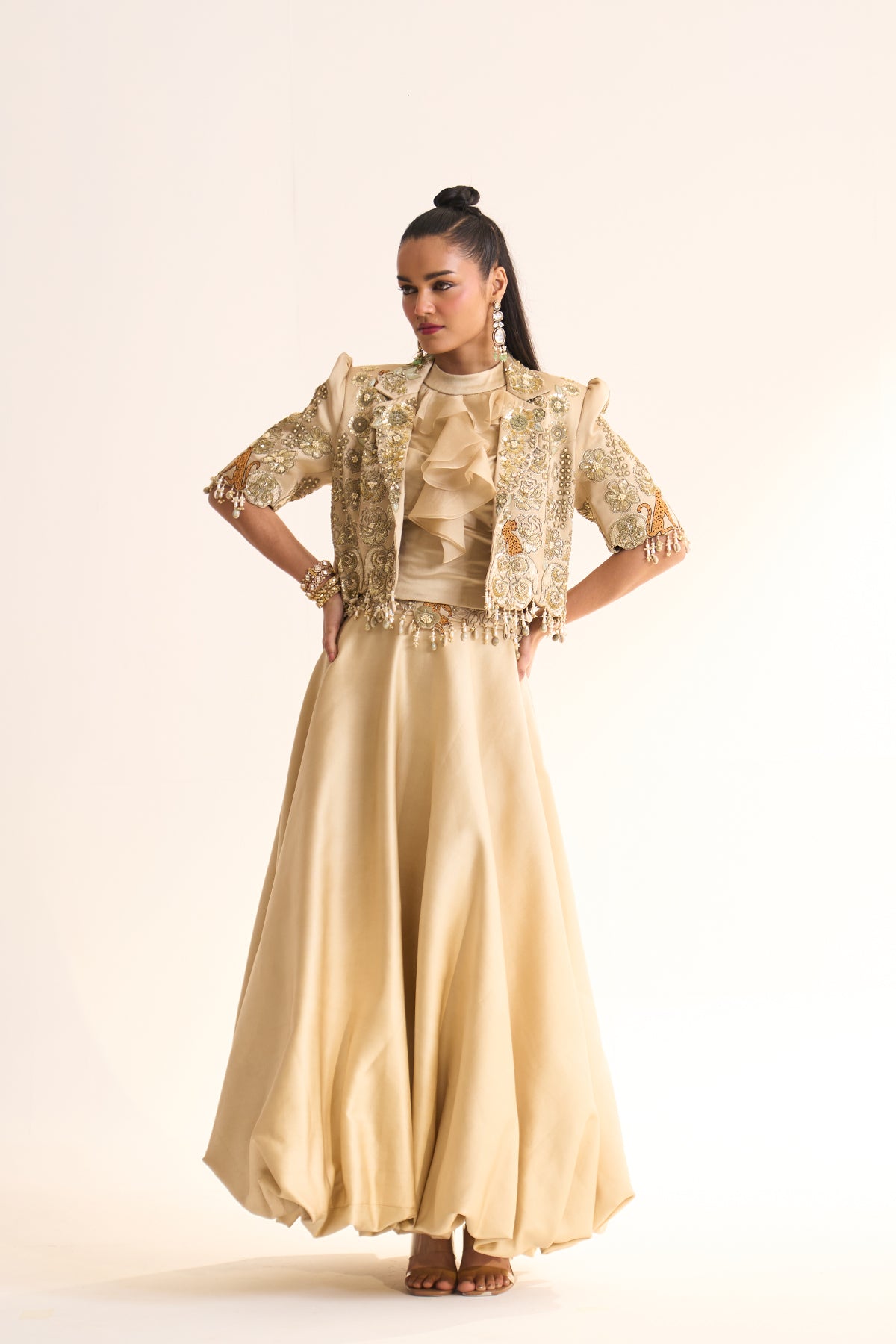 Safari Romance Gulshera crop blazer & balloon skirt set