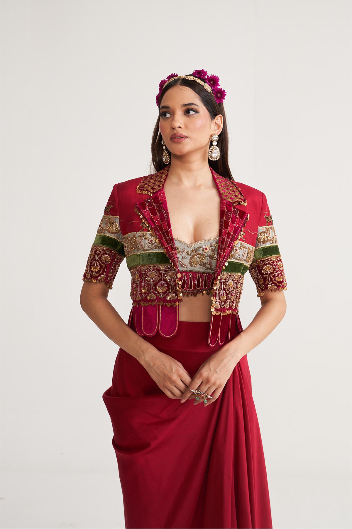 Crop blazer skirt set