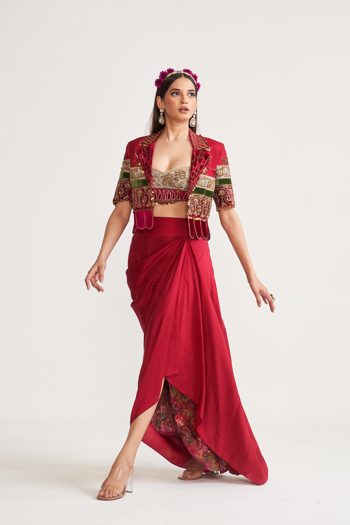 Crop blazer skirt set