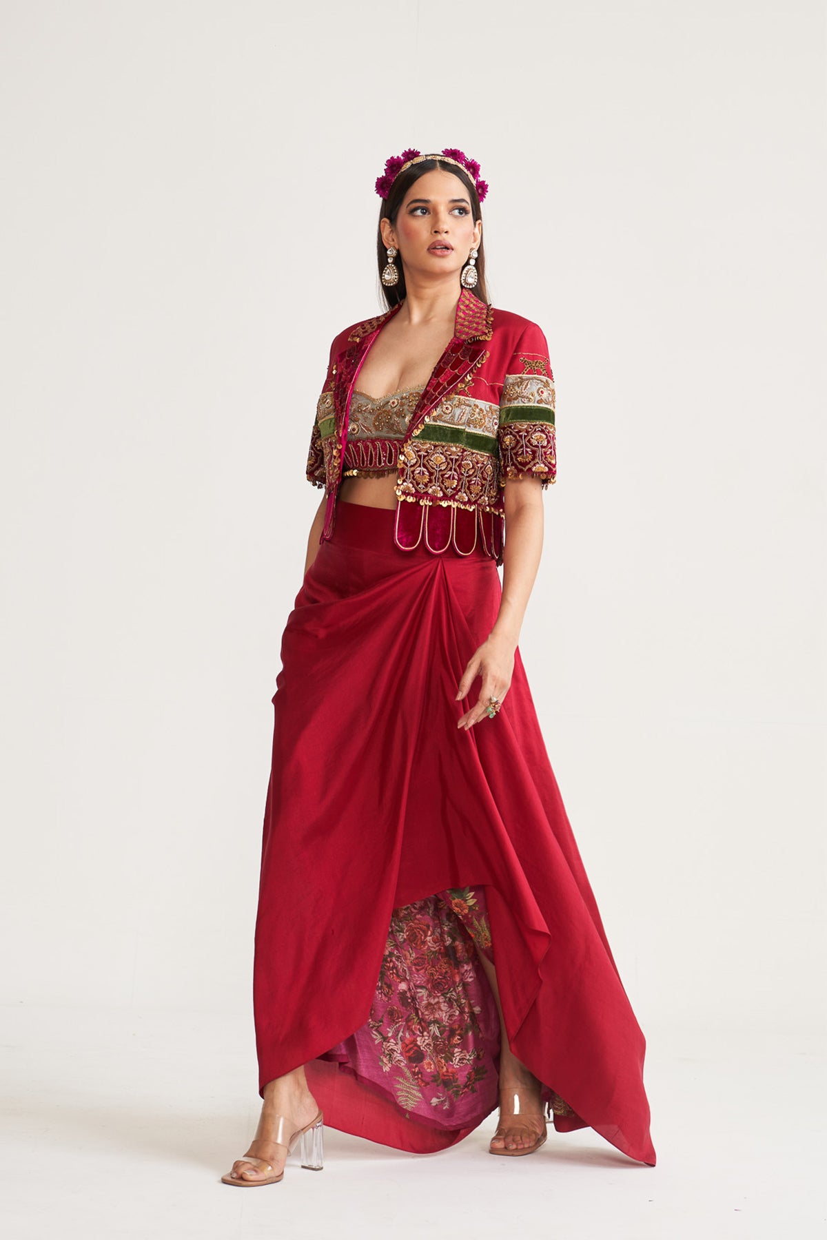 Crop blazer skirt set