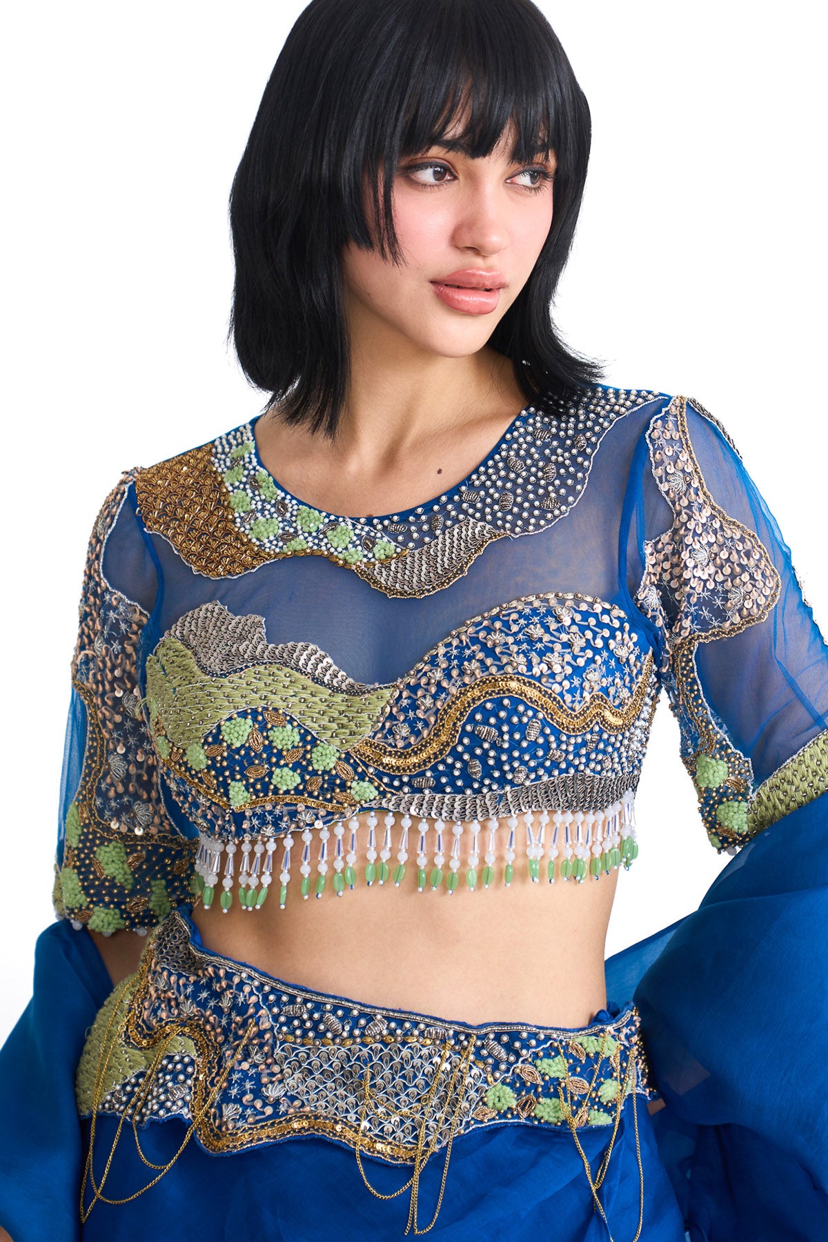 Silver sea crop top & skirt set