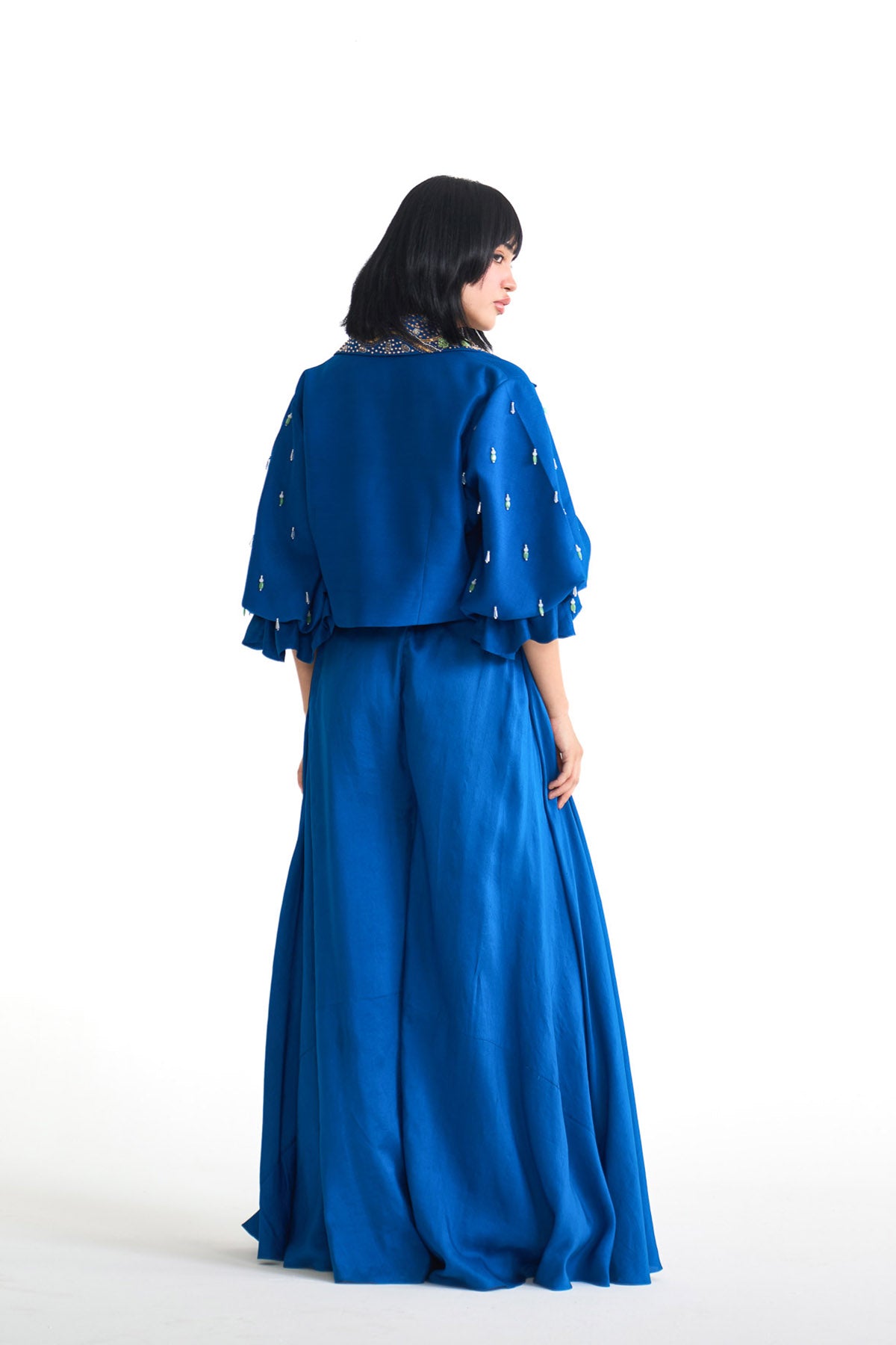 Silver sea puff sleeve jacket set