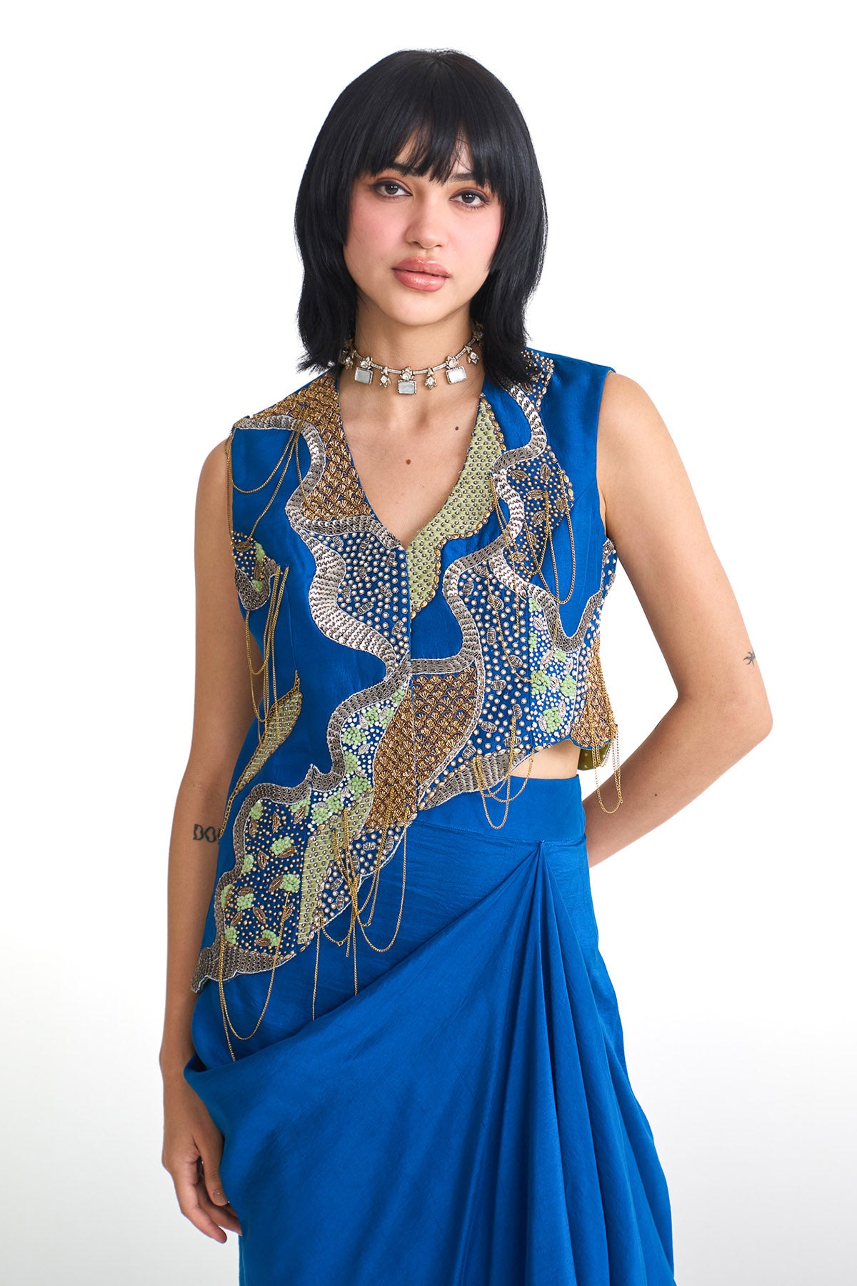 Silver sea waist coat set