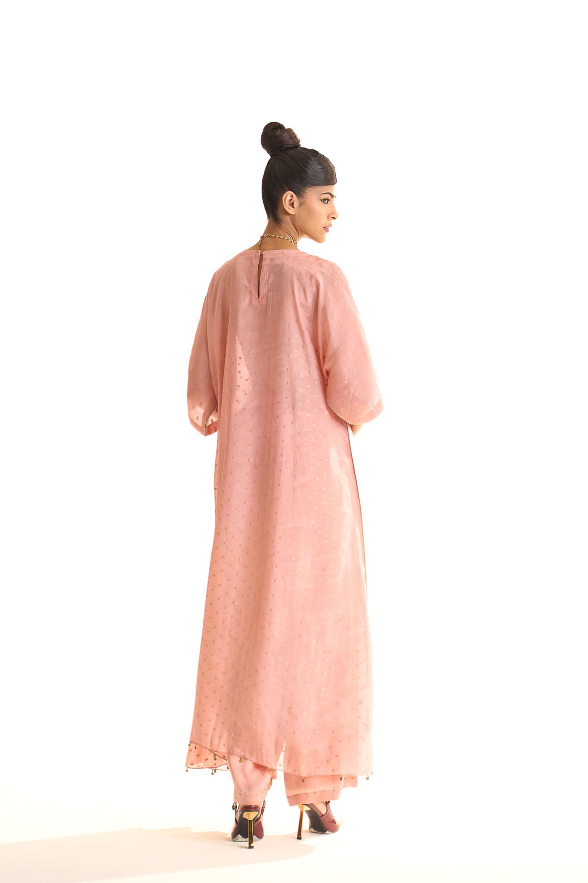 Summer mist Pink Gold satin kaftan set