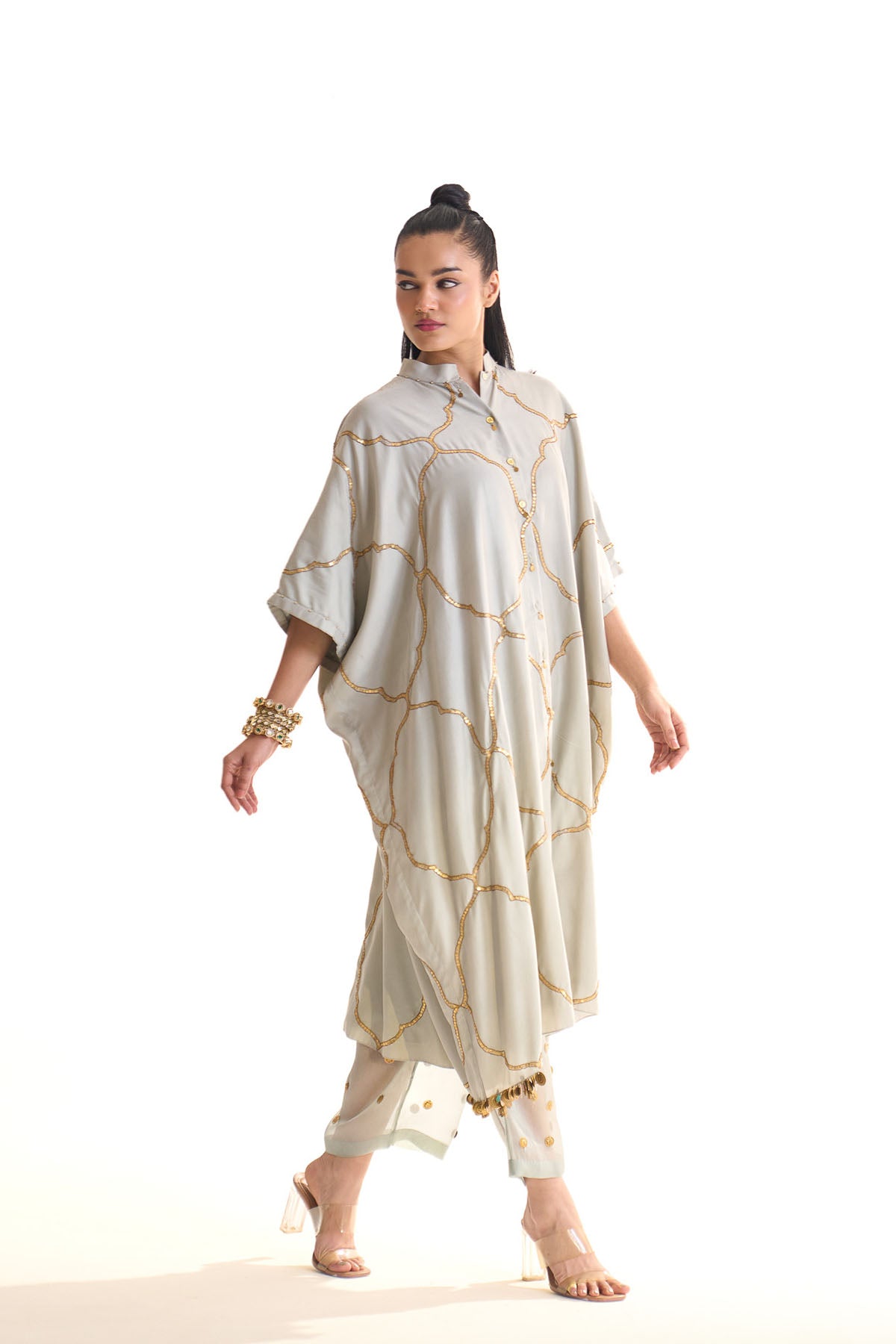 Summer mist teal Mehrab jaal kurta set