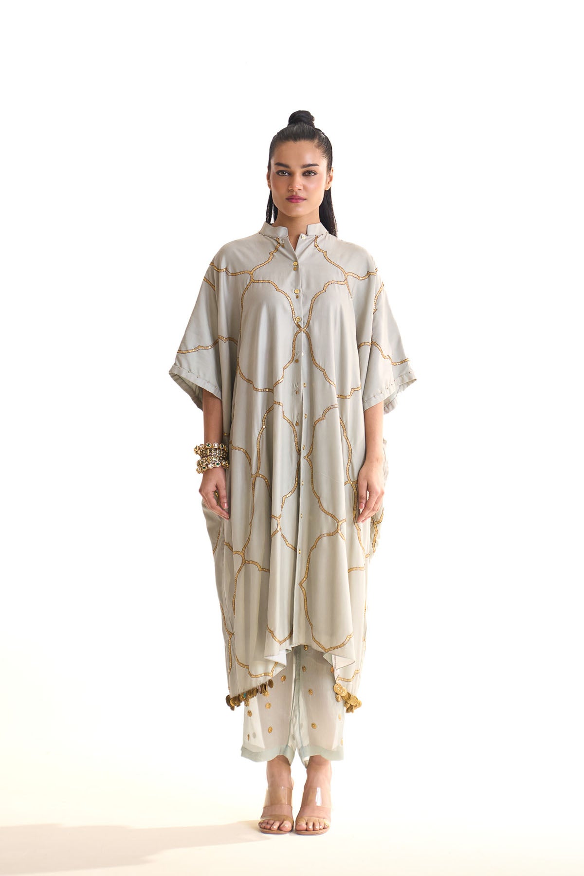 Summer mist teal Mehrab jaal kurta set