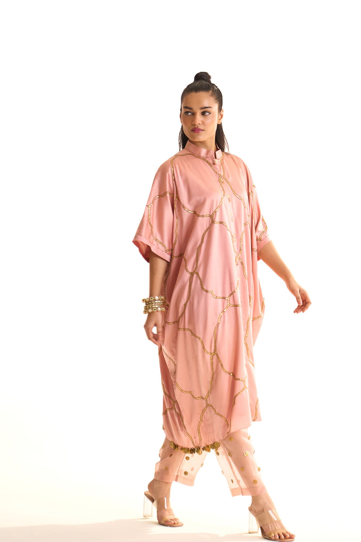 Summer mist Pink Mehrab jaal kurta set