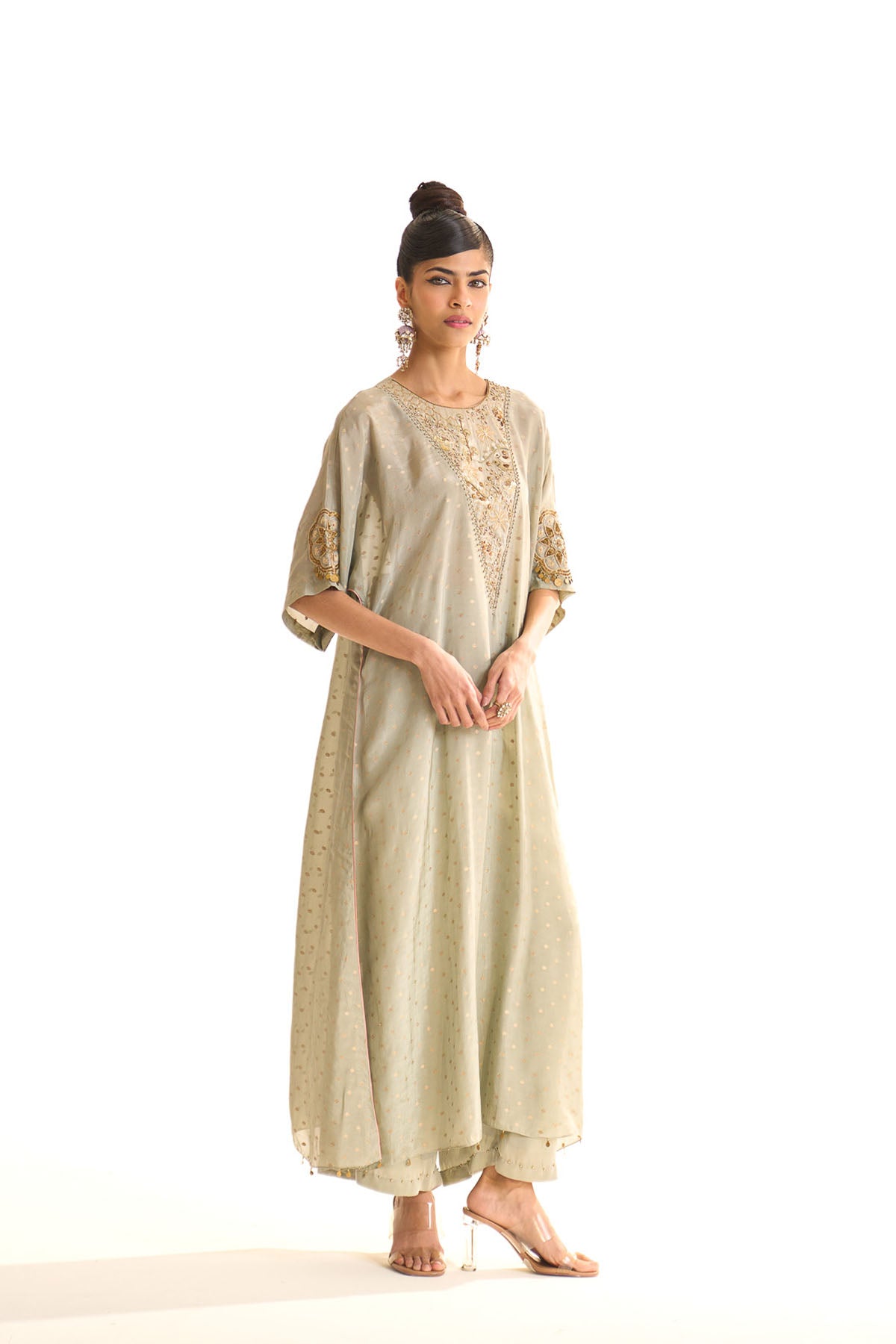 Summer mist teal Gold satin kaftan set