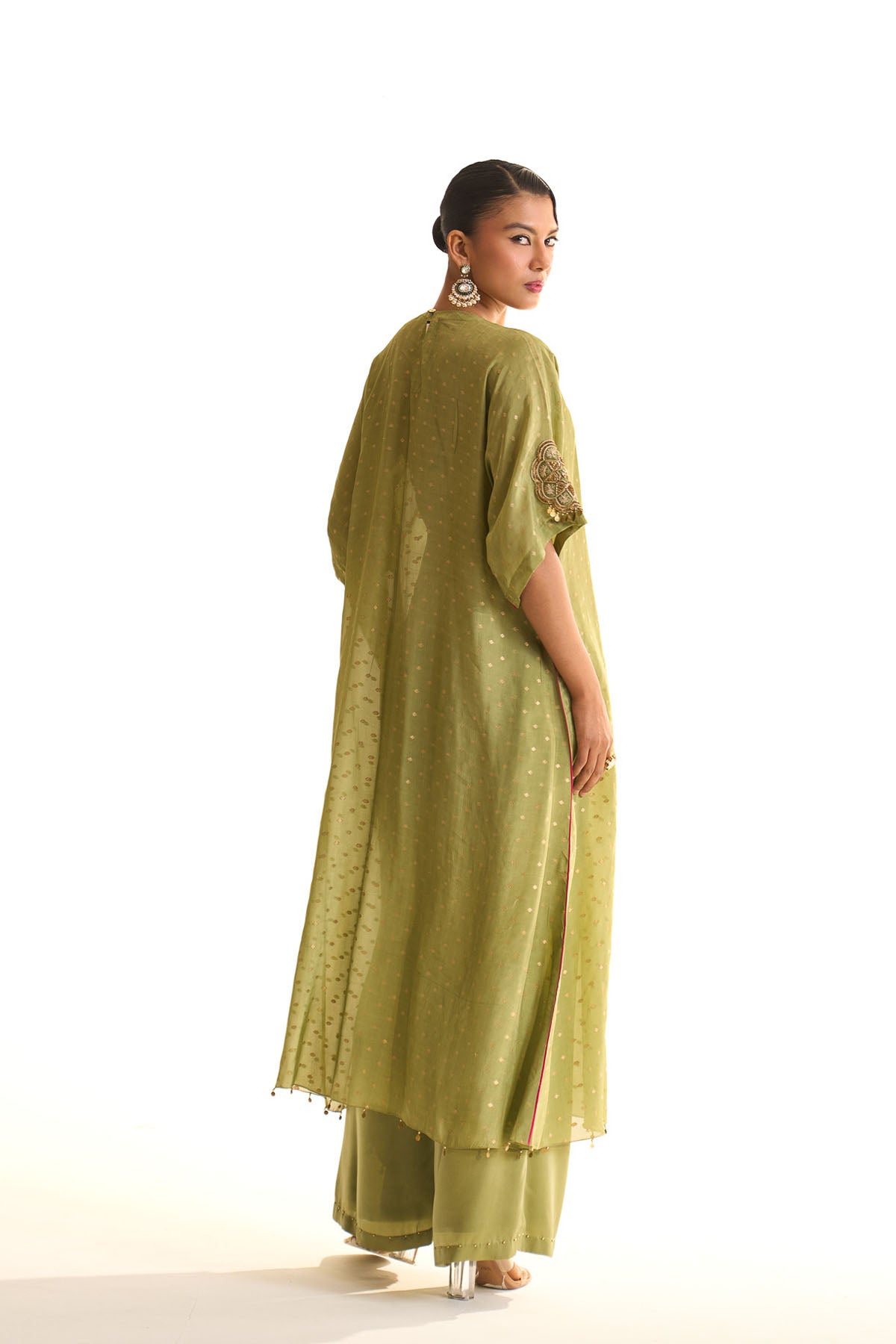 Summer mist green Gold satin kaftan set