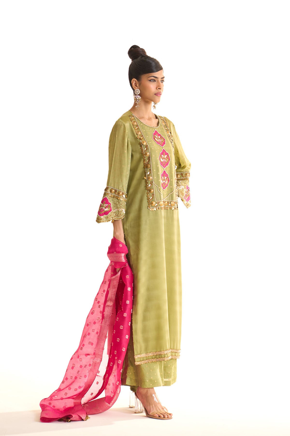 Summer mist Green Banarsi satin york set