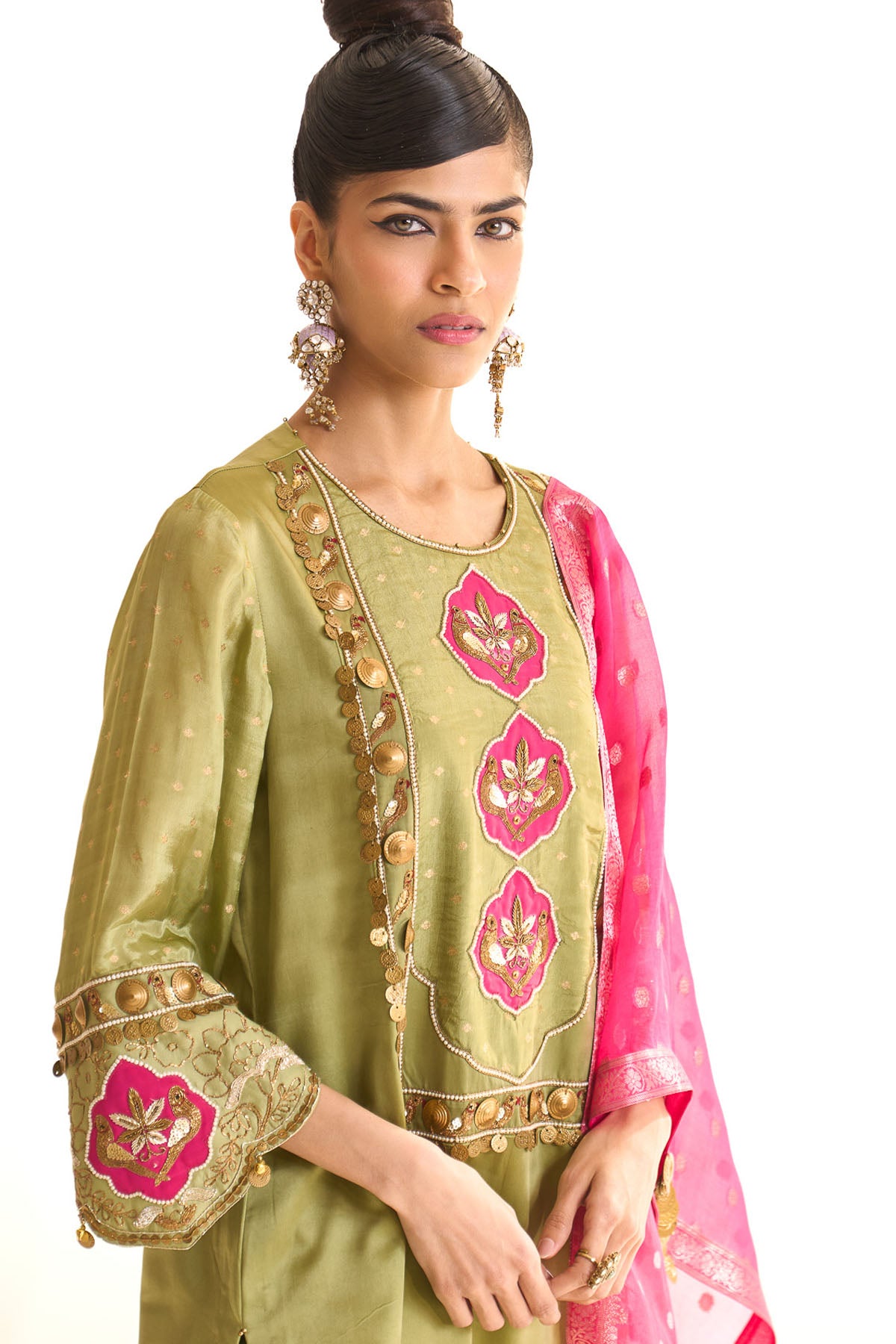 Summer mist Green Banarsi satin york set