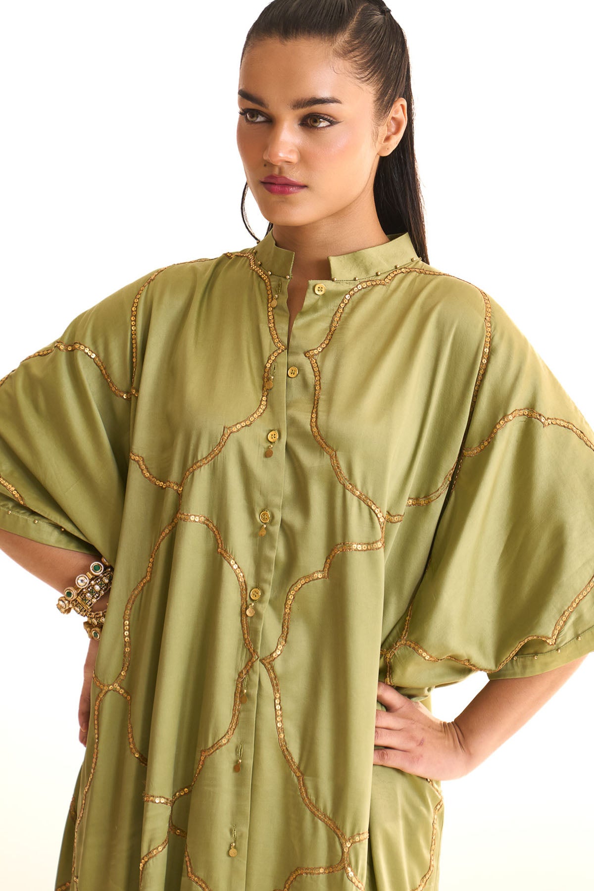 Summer mist green Mehrab jaal kurta set