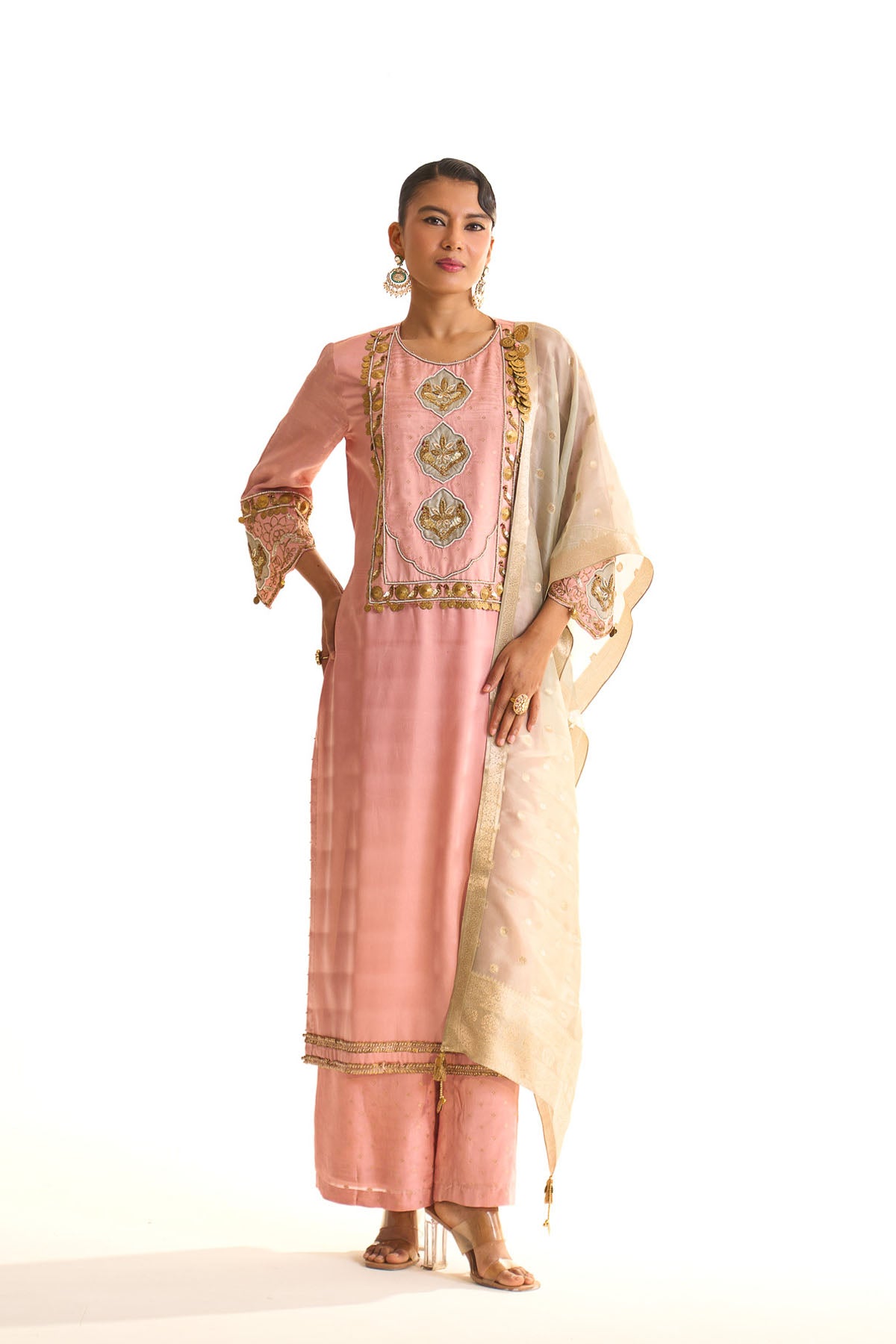 Summer mist Pink Banarsi satin york set