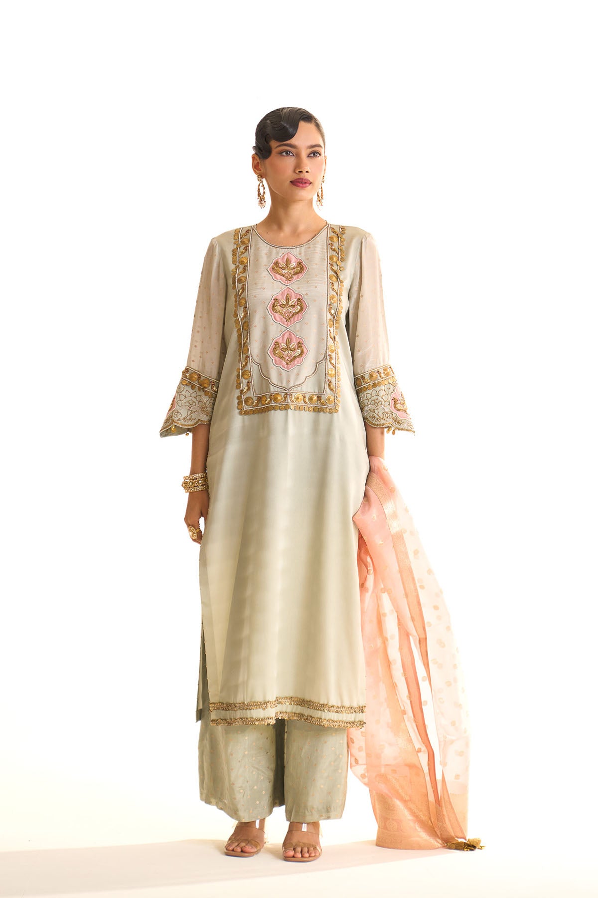 Summer mist Teal Banarsi satin york set
