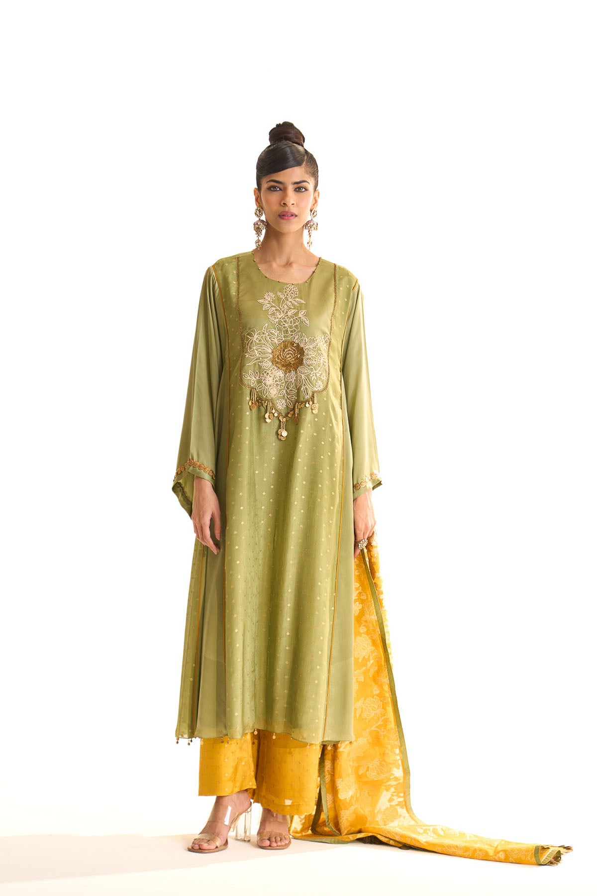 Summer mist Green Kalidar york kurta set