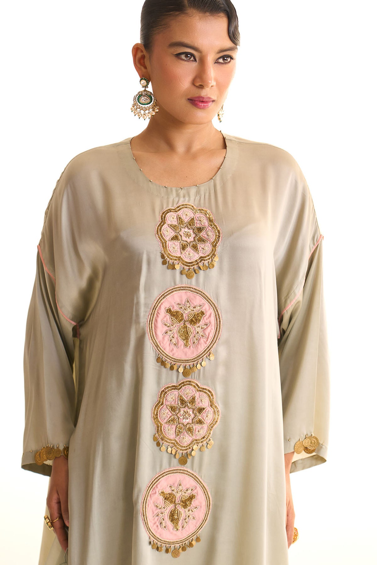 Summer mist Teal Applique circle kurta set