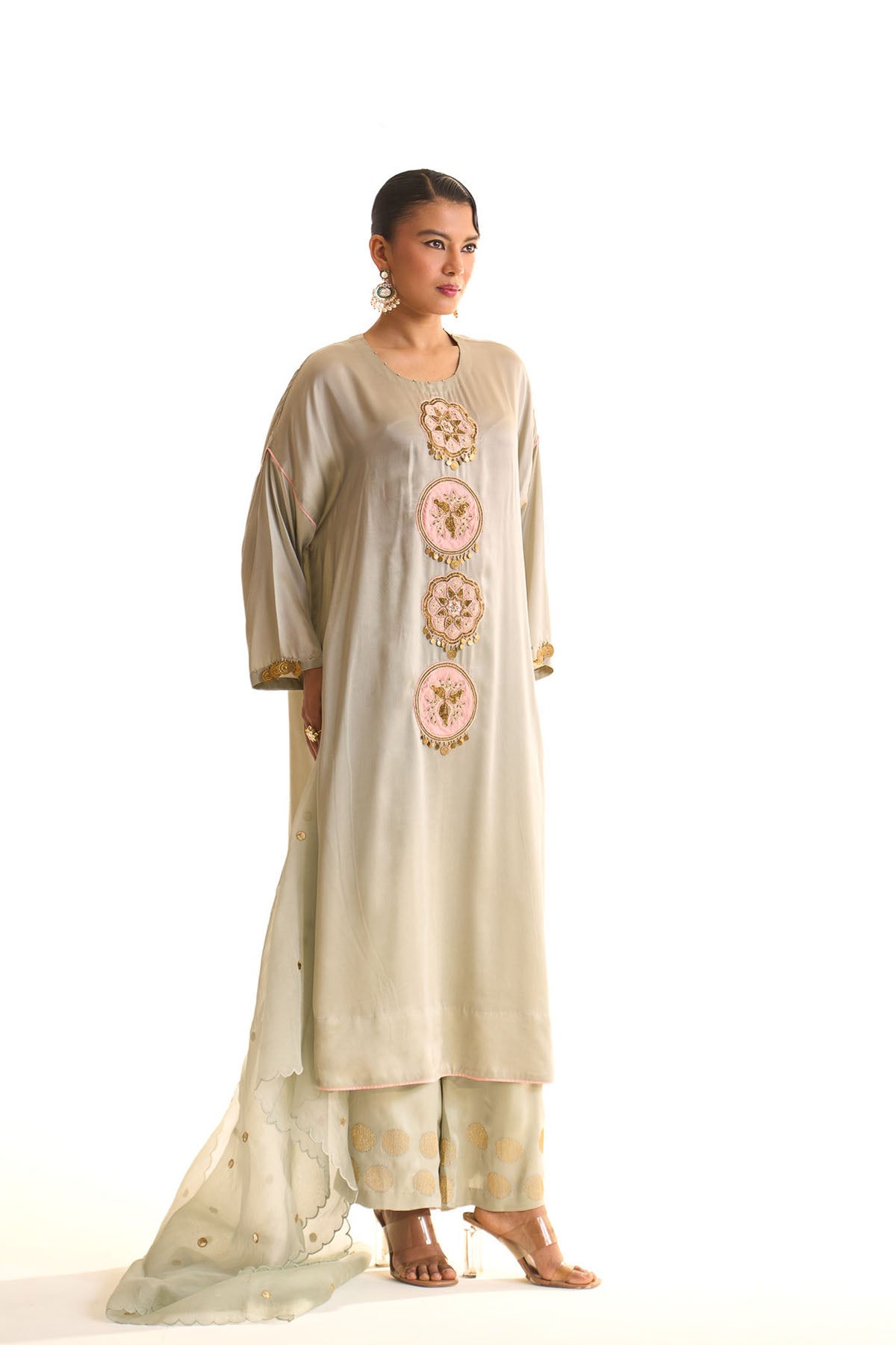 Summer mist Teal Applique circle kurta set