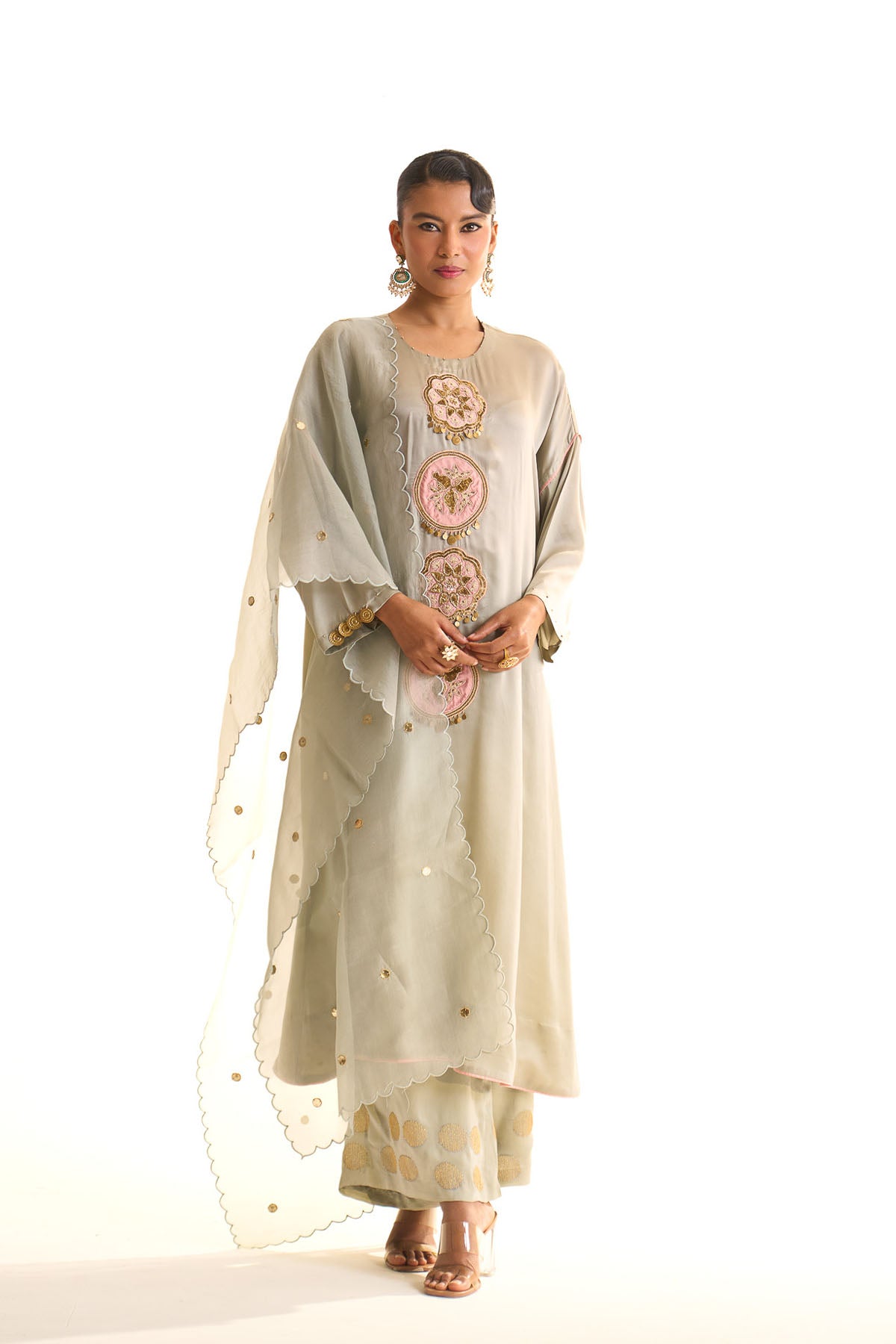 Summer mist Teal Applique circle kurta set