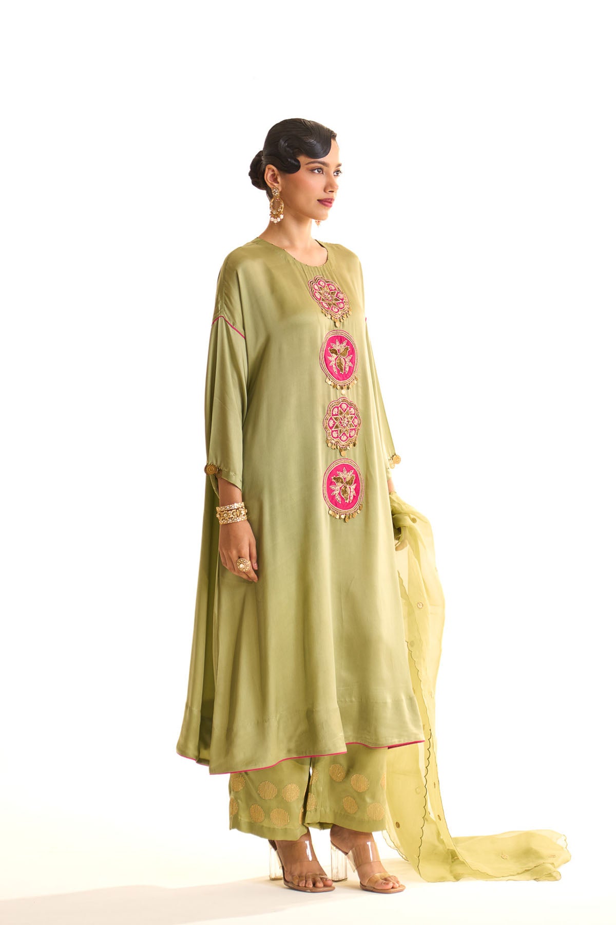 Summer mist Green Applique circle kurta set
