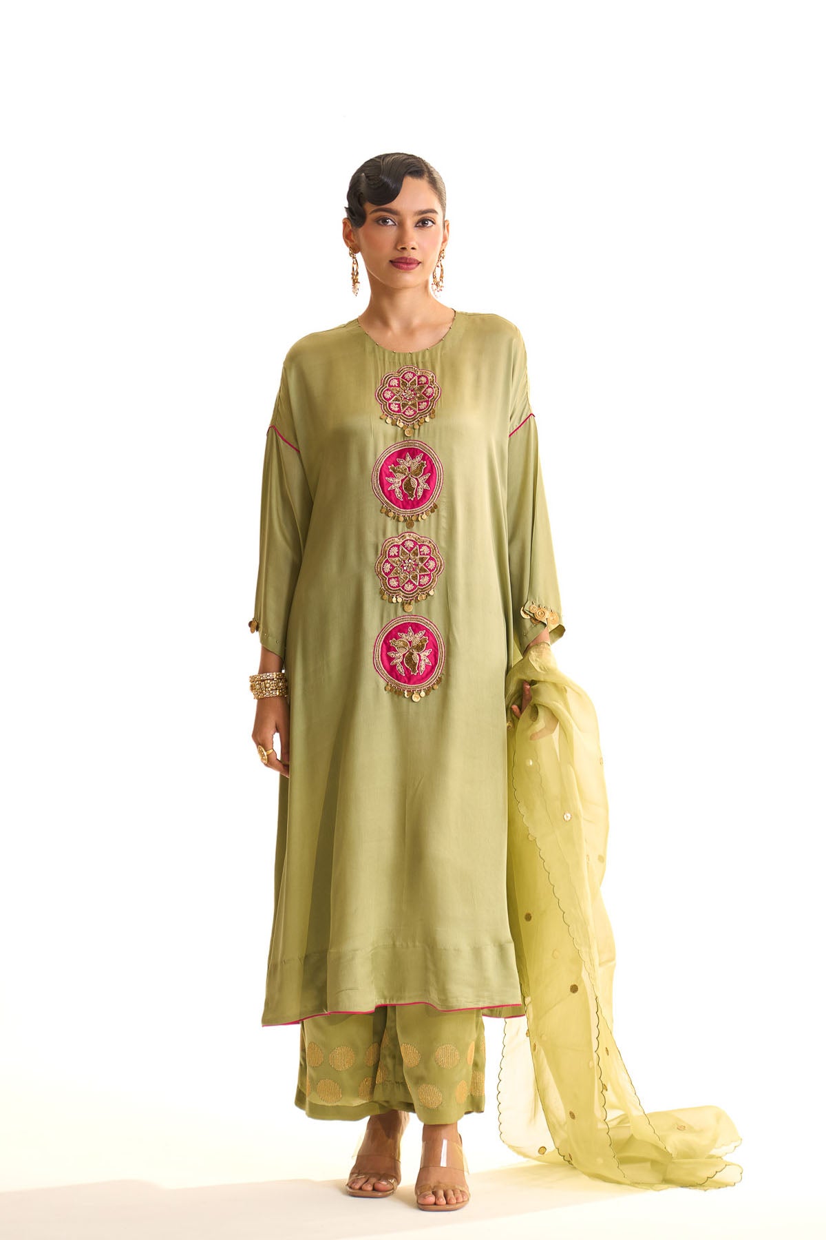 Summer mist Green Applique circle kurta set