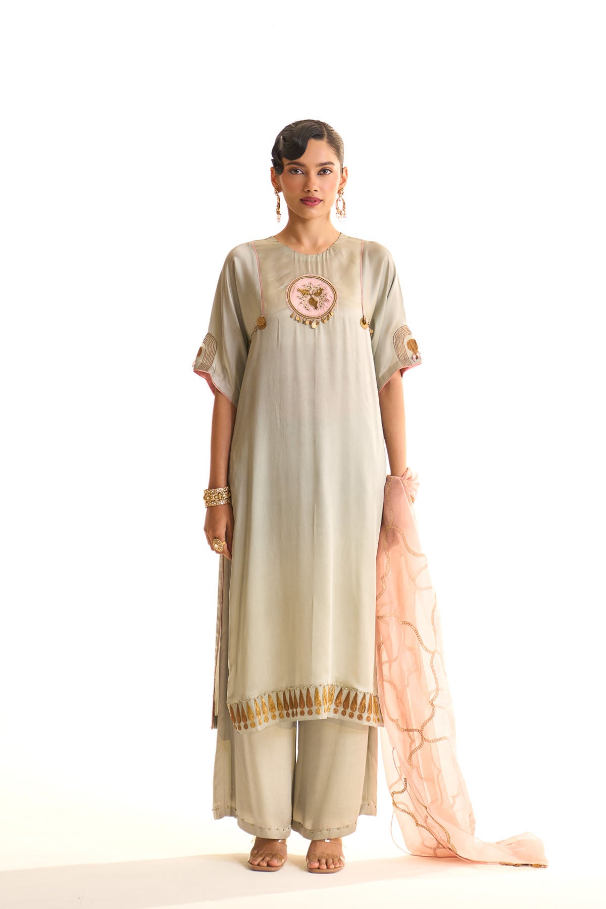 Summer mist Teal Gold anar kurta set