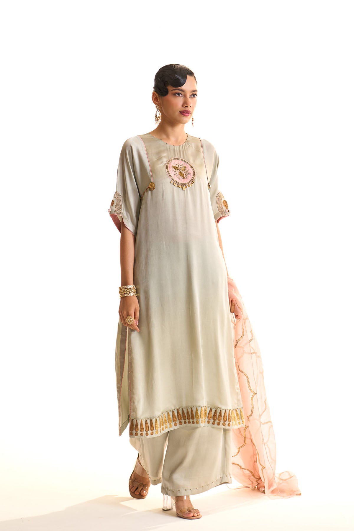 Summer mist Teal Gold anar kurta set