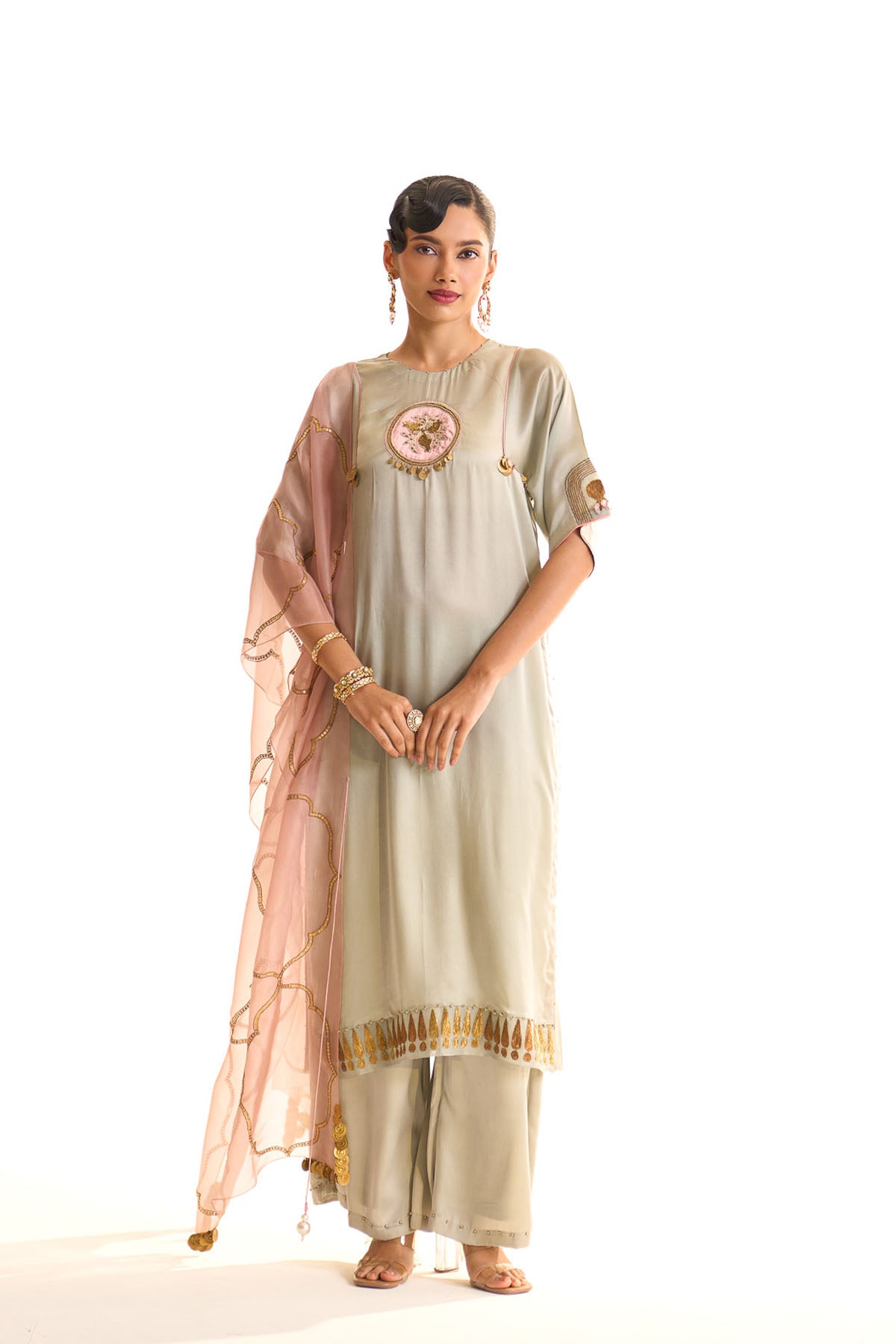 Summer mist Teal Gold anar kurta set