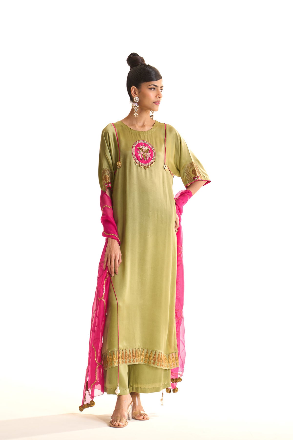 Summer mist Green Gold anar kurta set