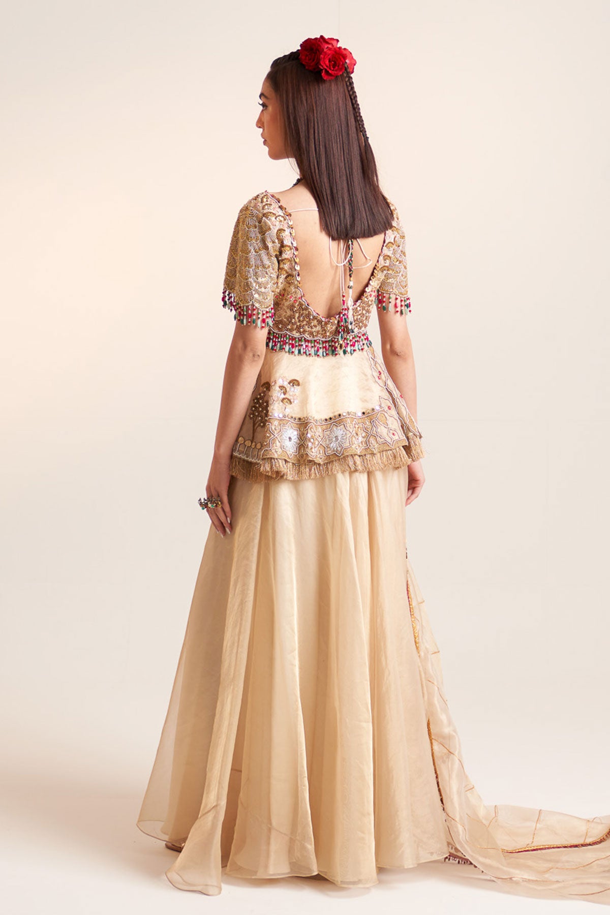 Gold peplum sharara set
