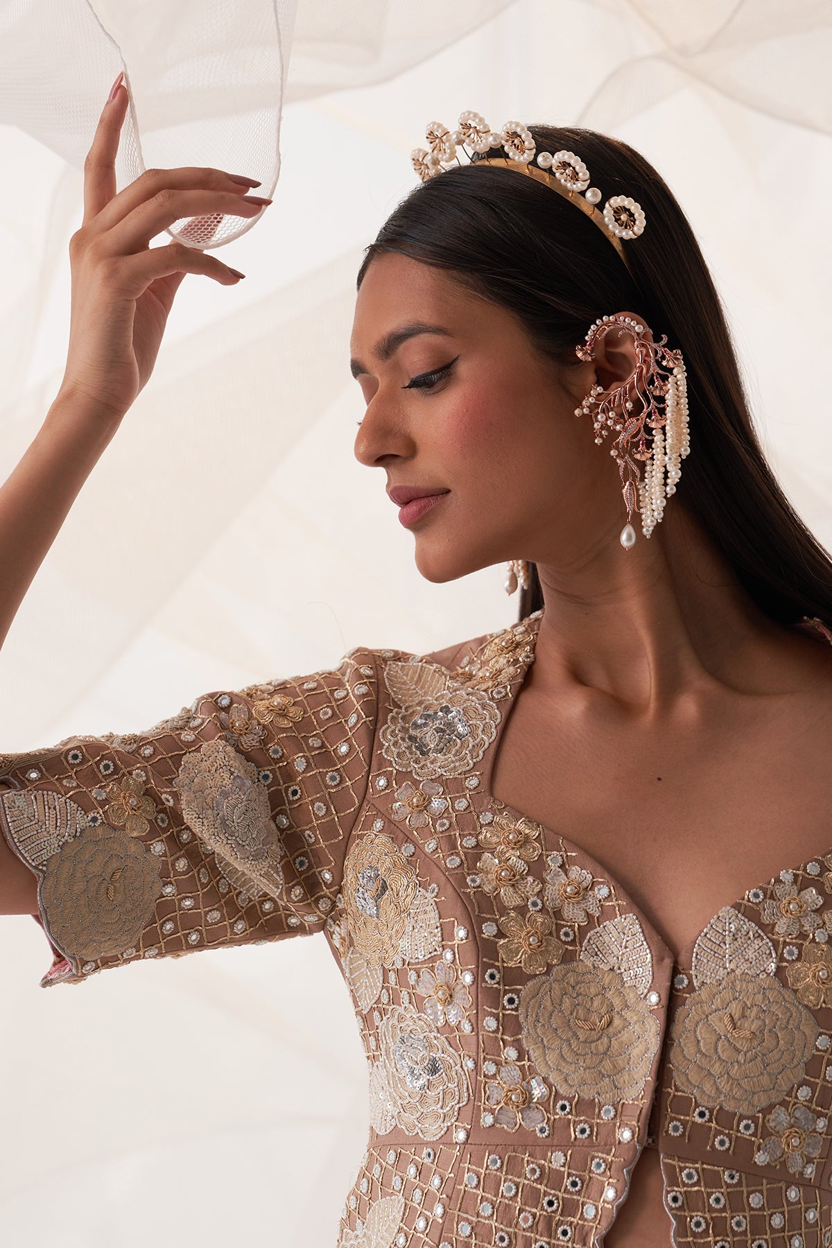 IVORY PEACOCK LONG JACKET SHARARA SET