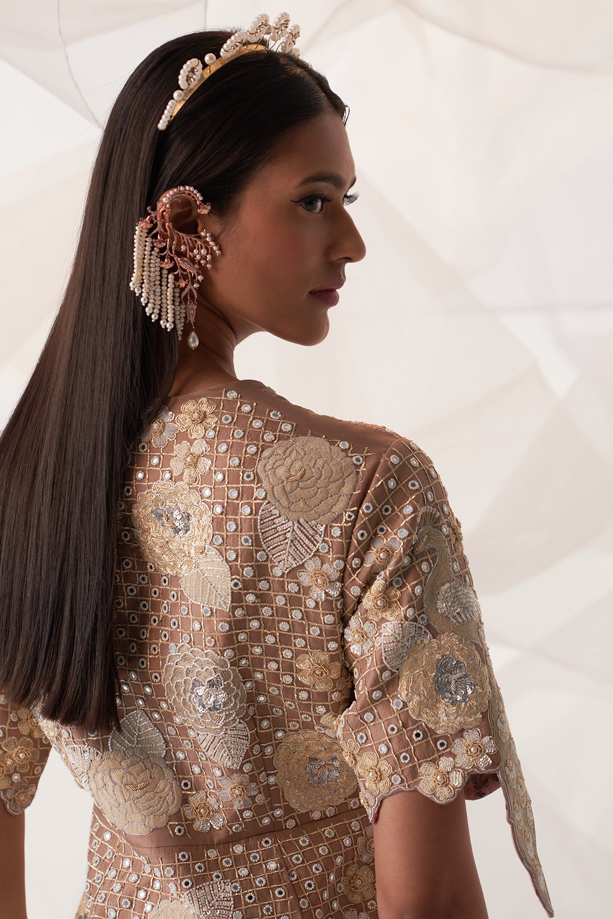 IVORY PEACOCK LONG JACKET SHARARA SET