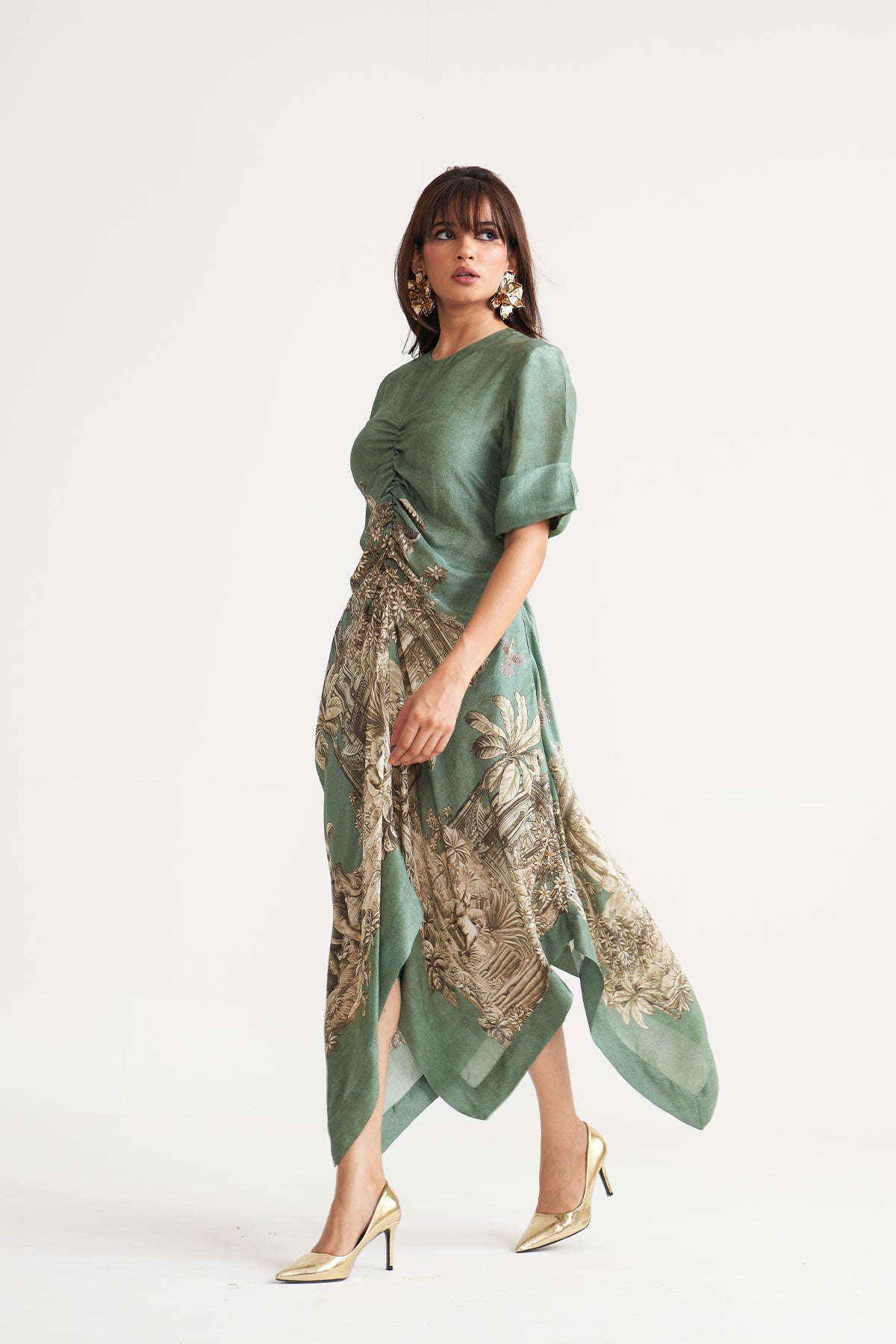 Front gather detail dress