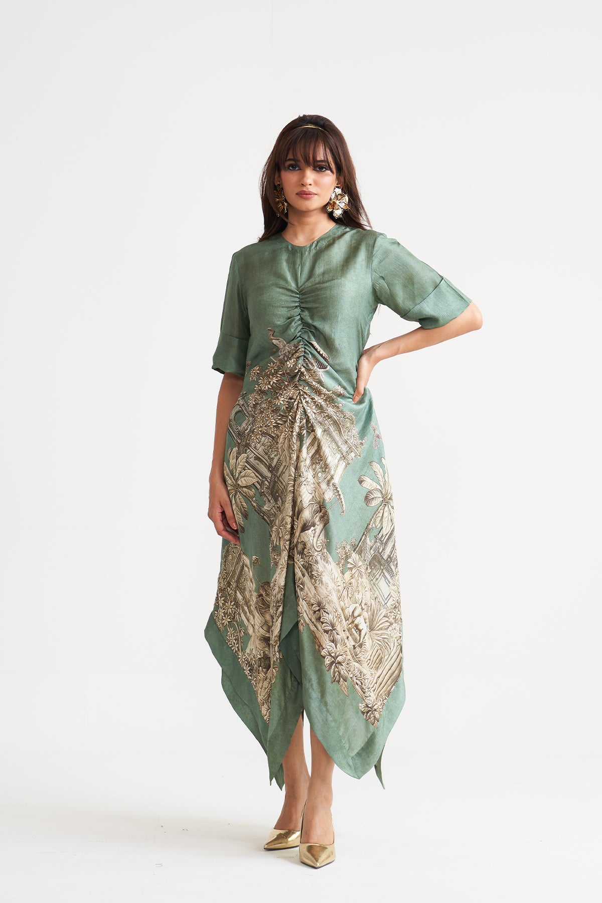 Front gather detail dress