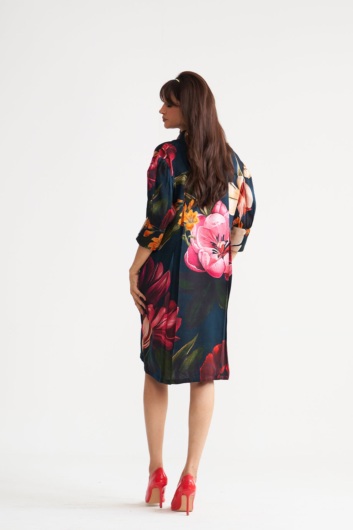 Box yoke pleated dress