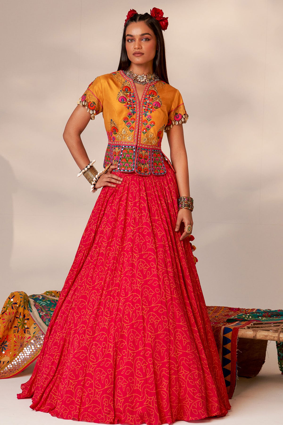 Short peplum lehenga set