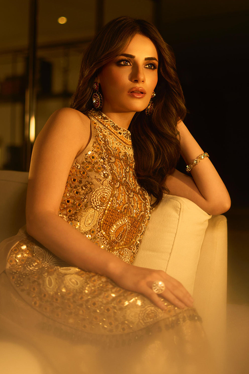 Radhika Madaan in Gold Azra sharara set