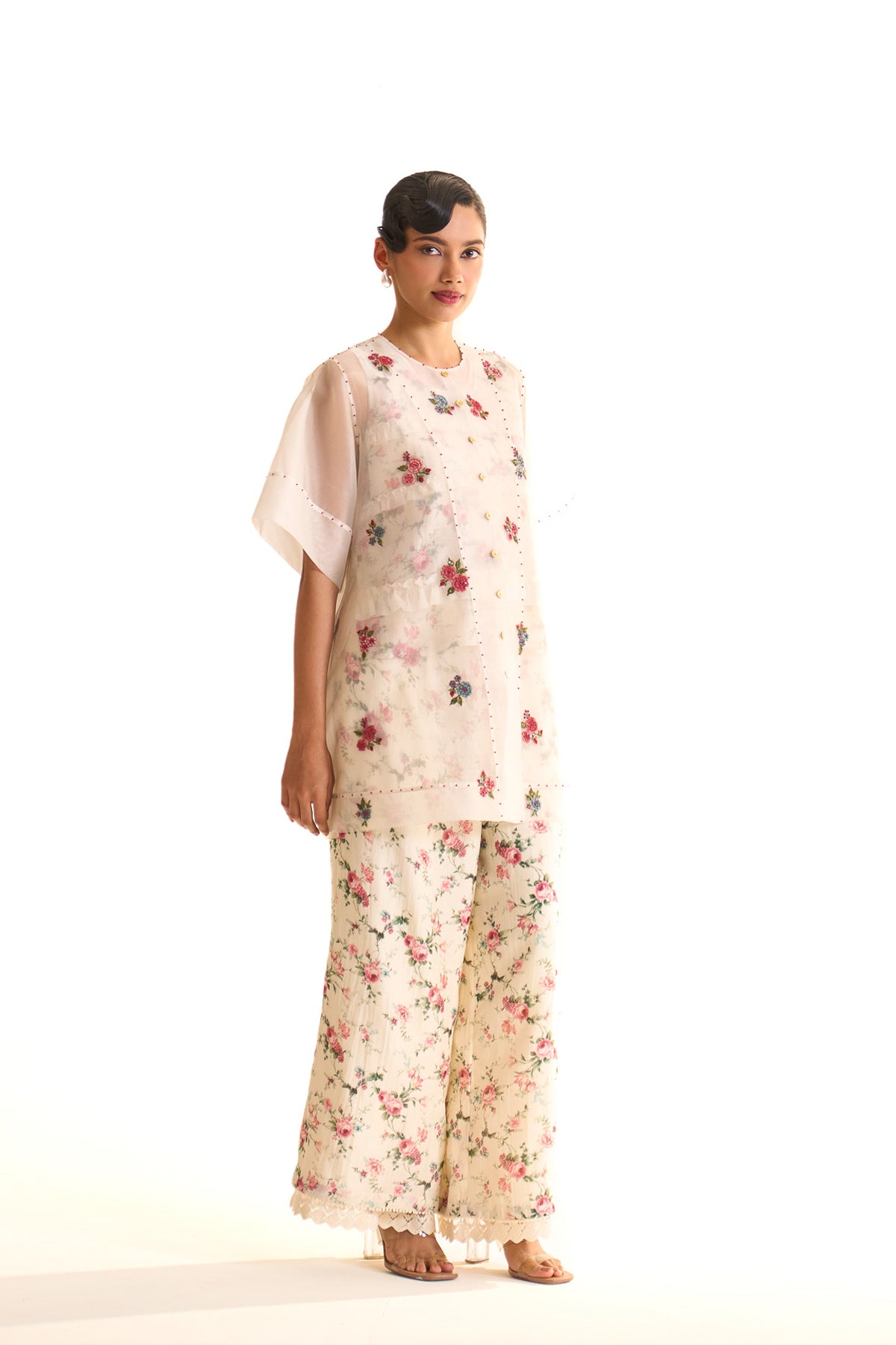 Chandni Ruffle slip & organza shirt set