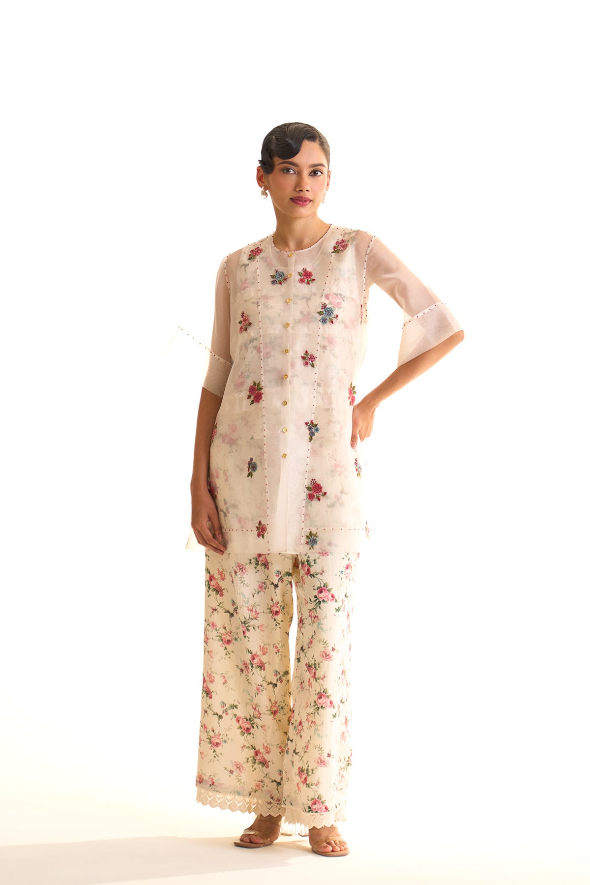 Chandni Ruffle slip & organza shirt set