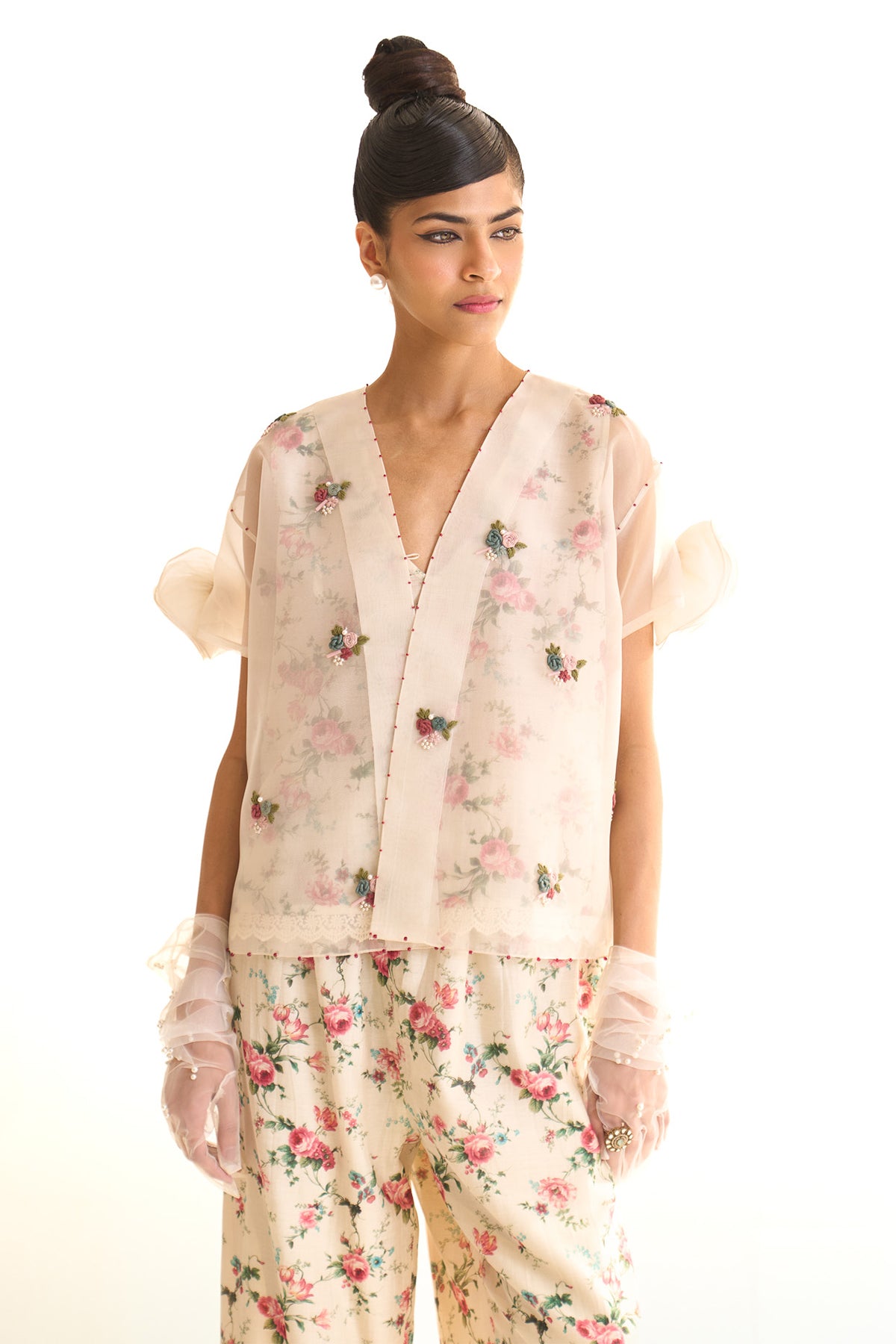 Chandni Organza rose shirt set