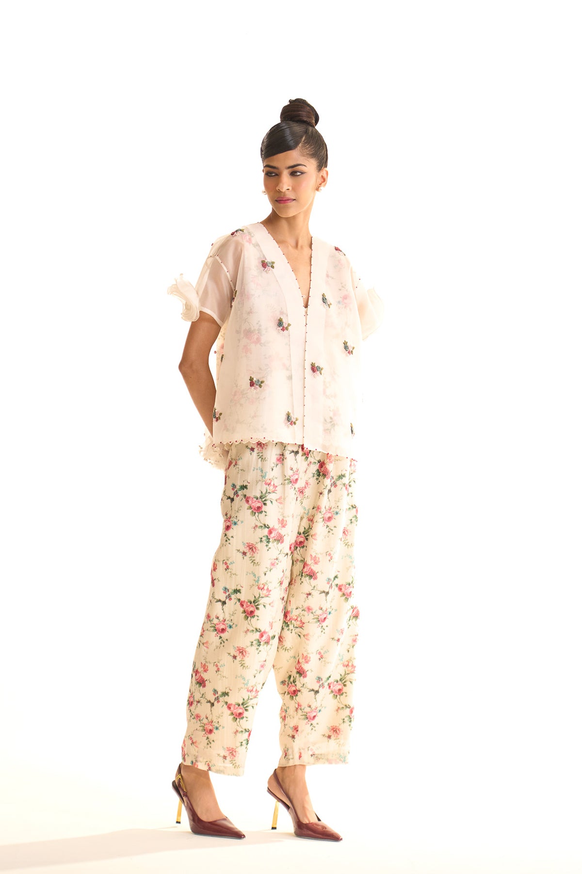 Chandni Organza rose shirt set