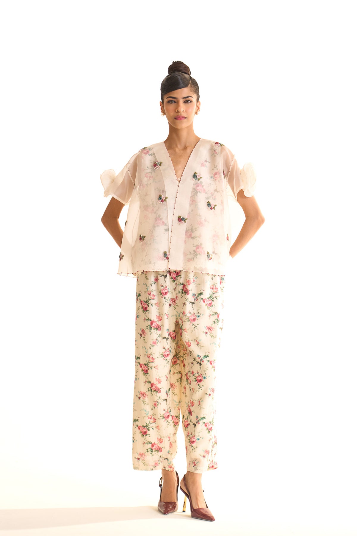 Chandni Organza rose shirt set