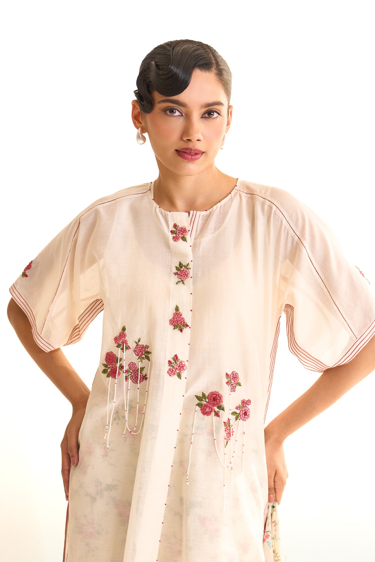 Chandni Double pleated round tunic set with scarf