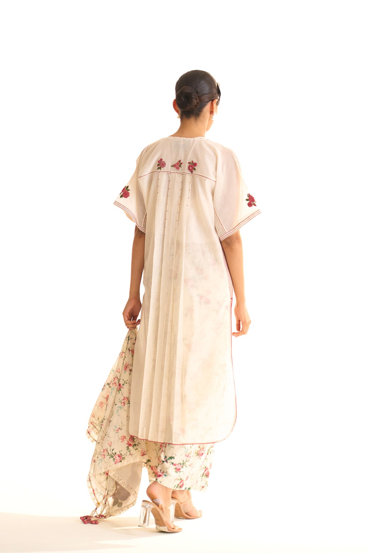 Chandni Double pleated round tunic set with scarf