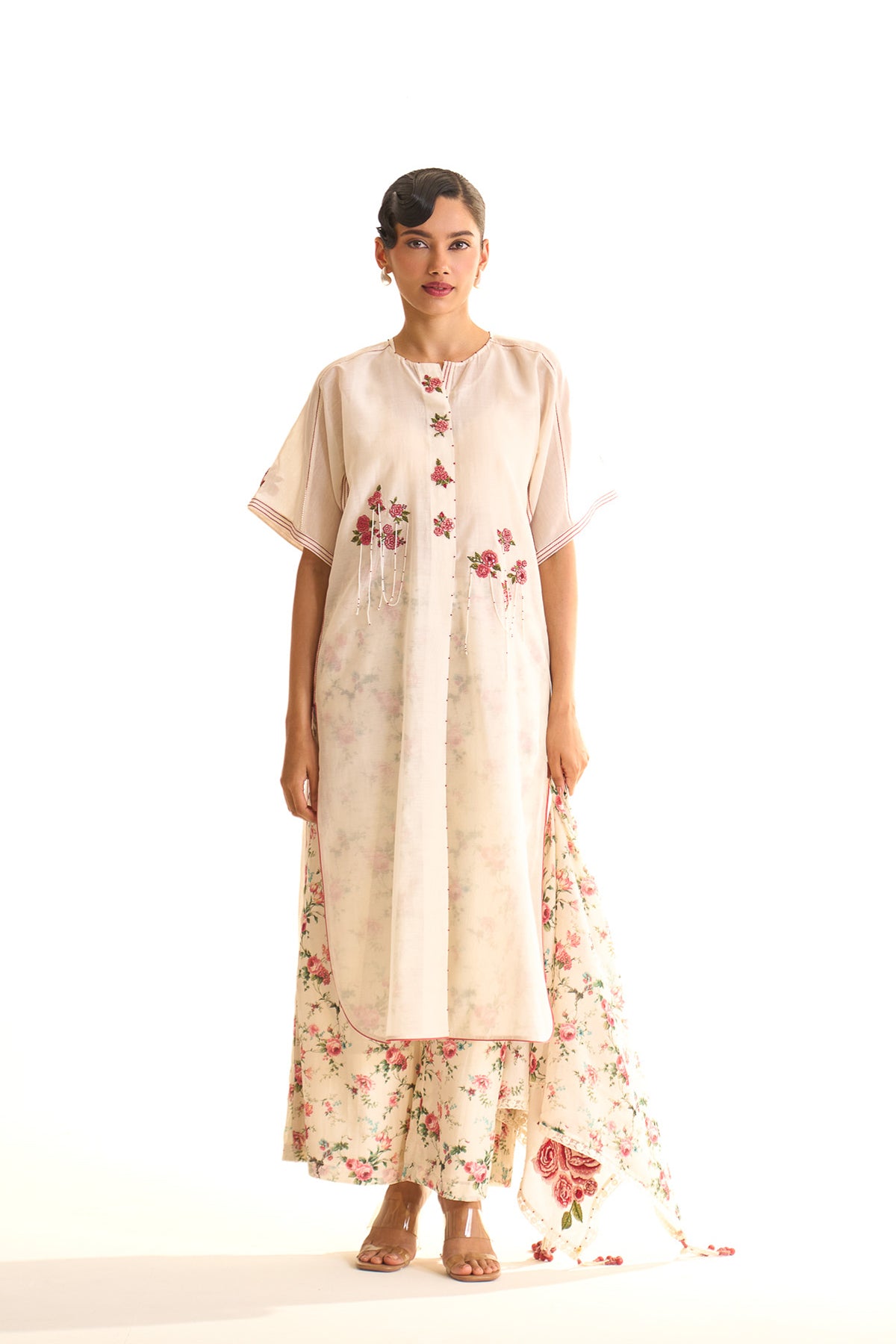 Chandni Double pleated round tunic set with scarf