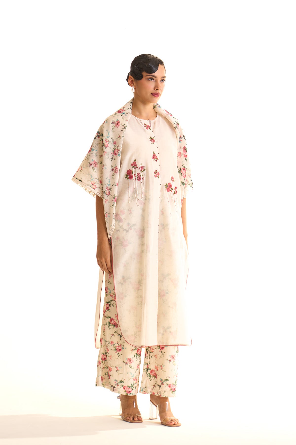 Chandni Double pleated round tunic set with scarf